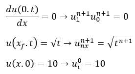 شرایط مرزی و اولیه معادله انتقال حرارت یک بعدی در متلب به روش ضمنی