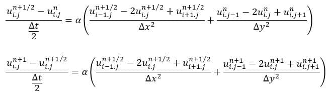 فرم گسسته شده معادله انتقال حرارت دو بعدی به روش ADI در متلب