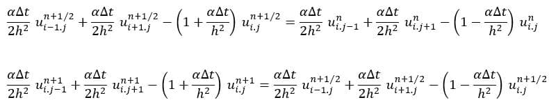 فرم گسسته شده معادله انتقال حرارت دوبعدی برای حل به روش ADI در متلب