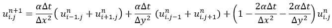 فرم گسسته‌سازی شده معادله انتقال حرارت دوبعدی برای حل در متلب