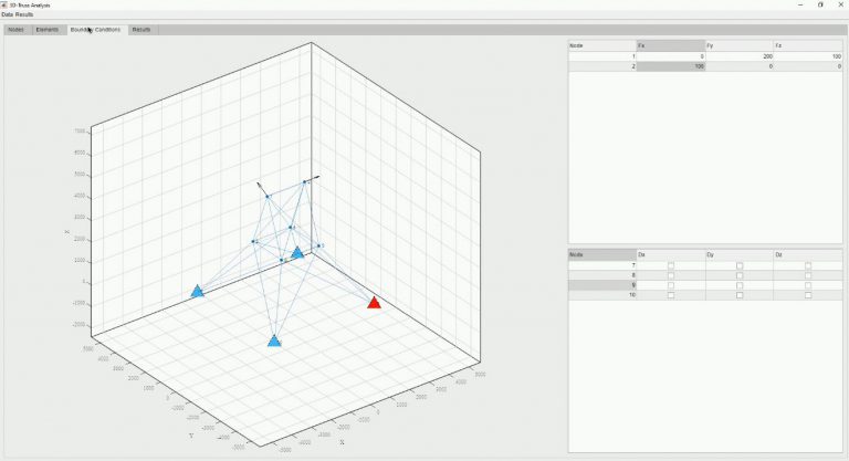 تحلیل خرپای سه بعدی با متلب GUI