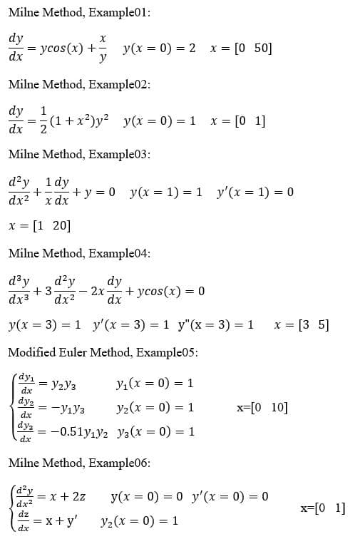 مثال‌های معادلات دیفرانسیل حل شده به روش میلن در متلب